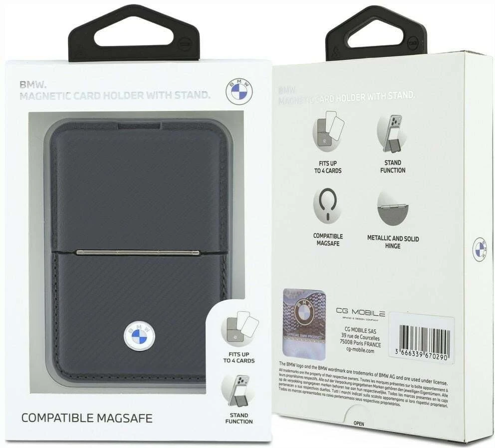 Dėklas Portfel BMW Carbon Metal Logos MagSafe antracito