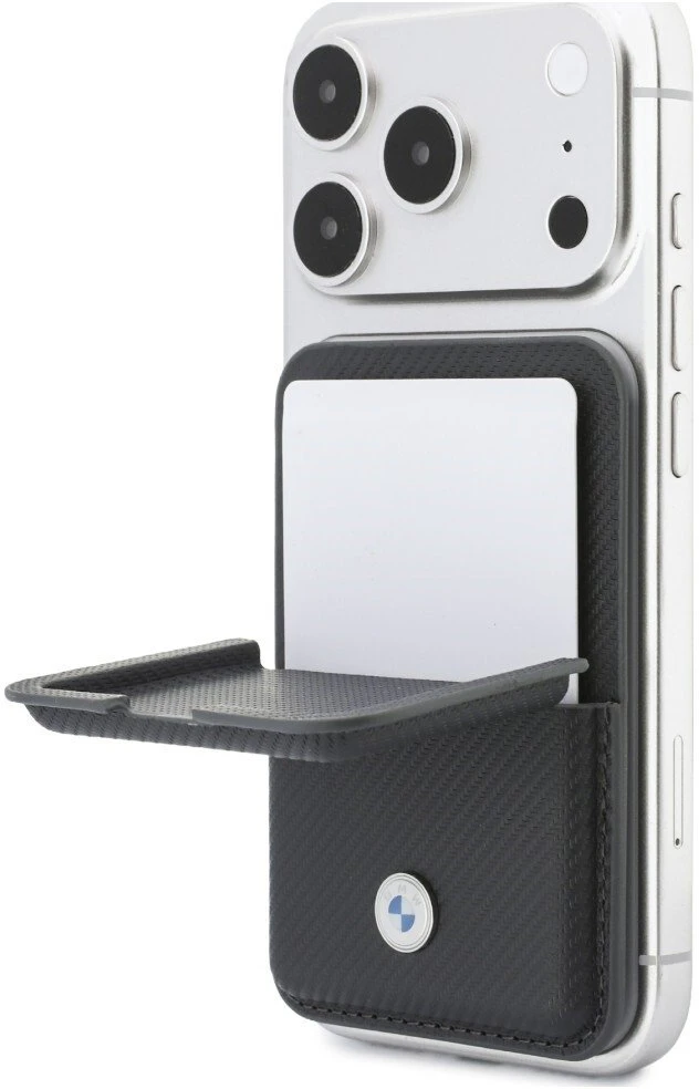 Dėklas Portfel BMW Carbon Metal Logos MagSafe antracito