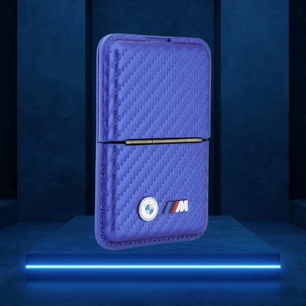 Dėklas Piniginė BMW M Carbon Metal Logos MagSafe mėlyna