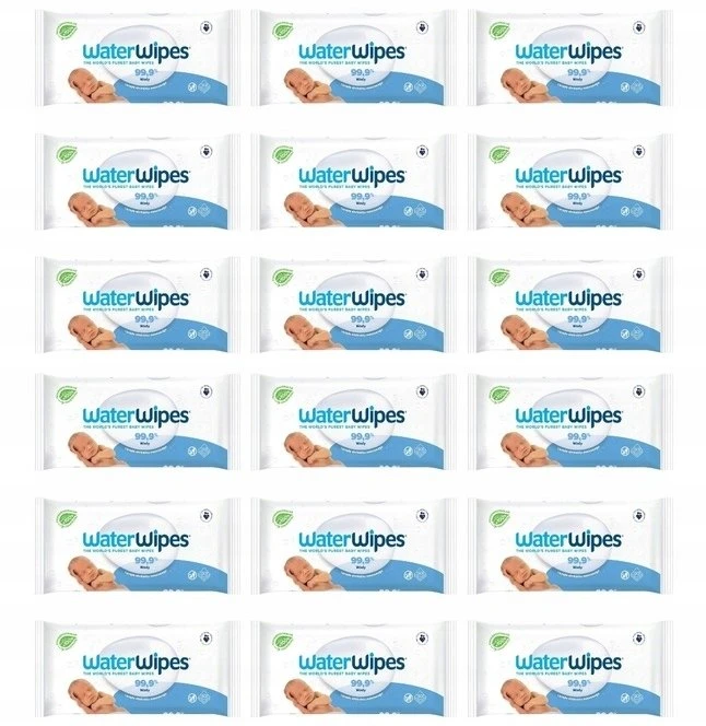 WATER WIPES WATERWIPES DRĖGNOS SERVETĖLĖS 18 PAKUOČIŲ PO 60 VNT. BIODEGRADABLE