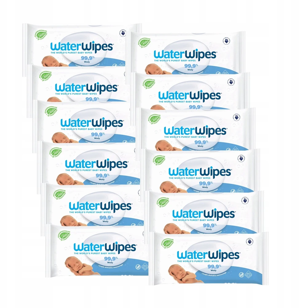 WATER WIPES WATERWIPES DRĖGNOS SERVETĖLĖS 18 PAKUOČIŲ PO 60 VNT. BIODEGRADABLE
