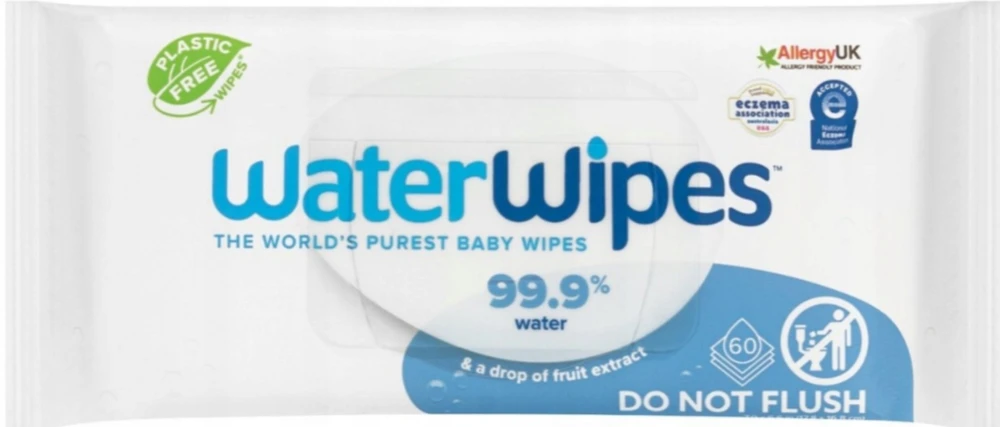 WATER WIPES WATERWIPES DRĖGNOS SERVETĖLĖS 18 PAKUOČIŲ PO 60 VNT. BIODEGRADABLE