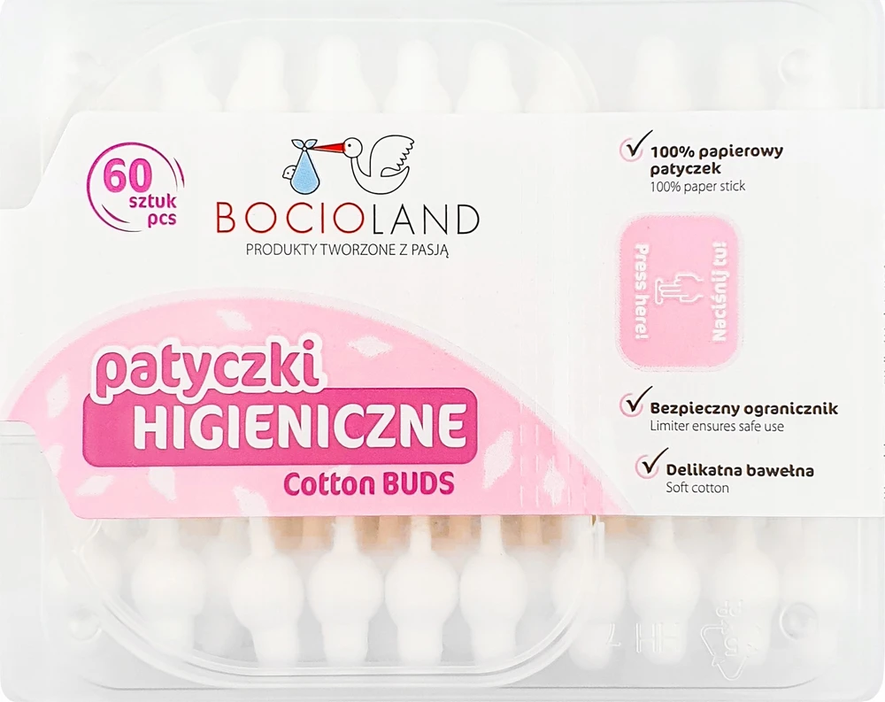Bocioland krapštukai ausims vaikiški saugus medvilniniai 60 vnt BL159