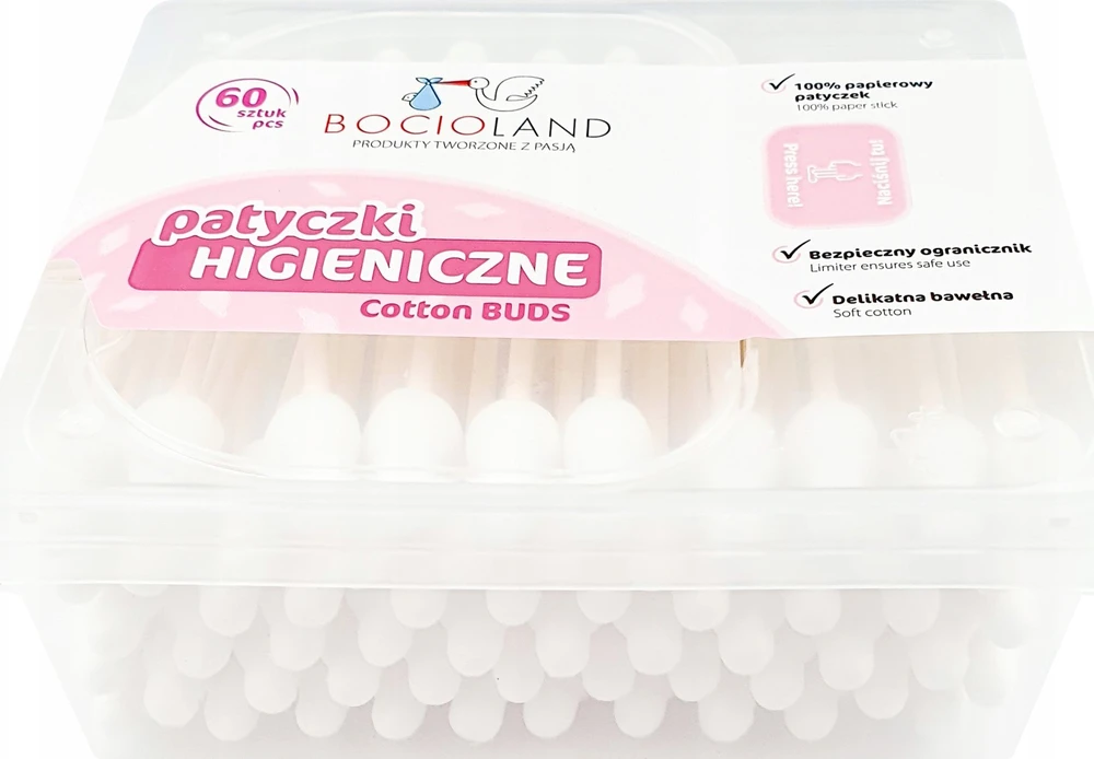 Bocioland krapštukai ausims vaikiški saugus medvilniniai 60 vnt BL159