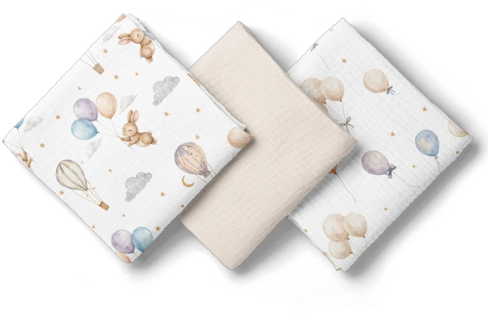 Bocioland 3008 Vystyklai MUŚLINOWE 70X70 3-PACK BEŻ BL300