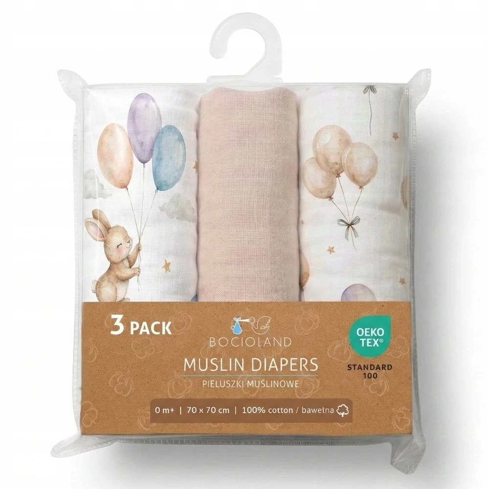 Bocioland 3008 Vystyklai MUŚLINOWE 70X70 3-PACK BEŻ BL300