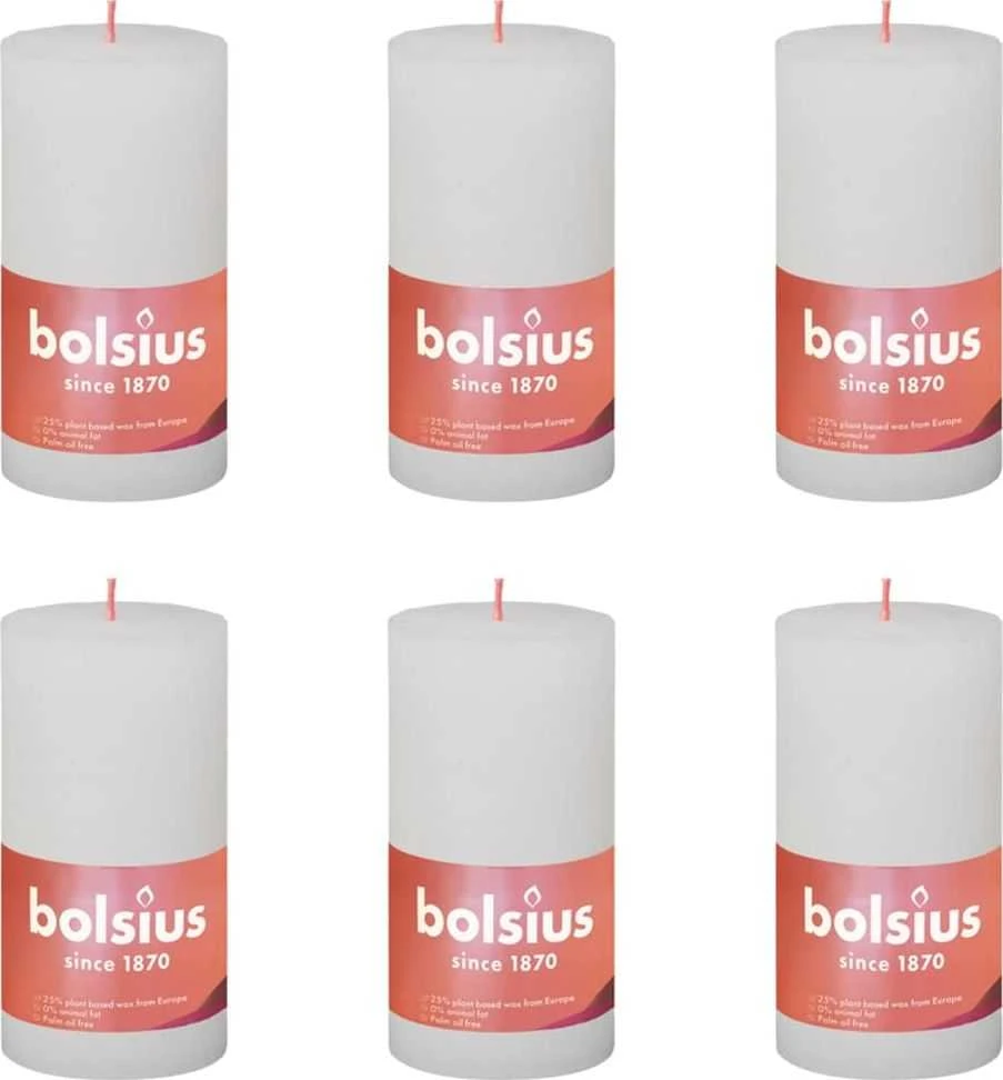 Bolsius Žvakės Shine, 4vnt., debesų baltos, 130x68mm, cilindro formos