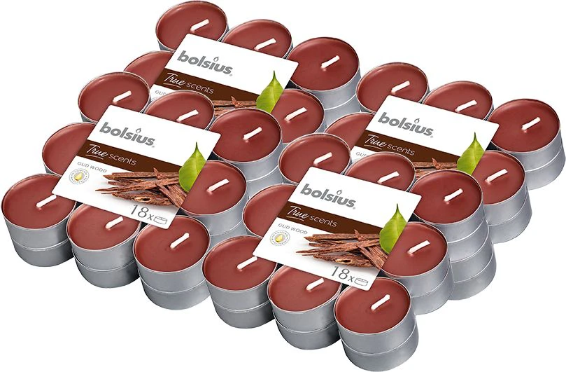 Žvakė, aromatinė Bolsius OUD medienos kvapo, 4 h, 18 vnt.