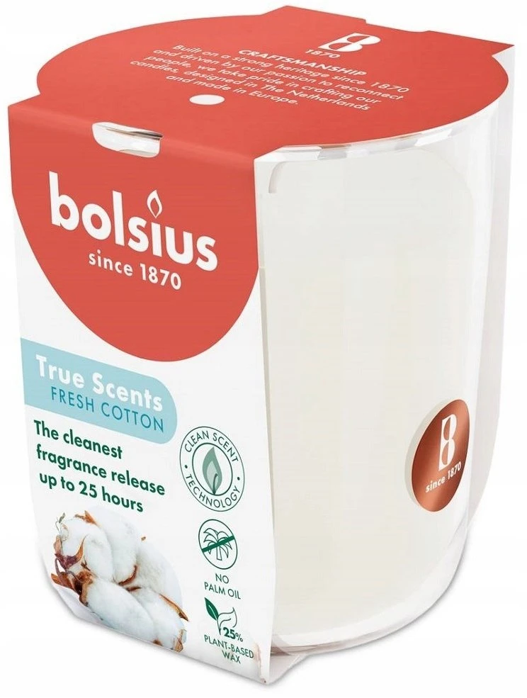 Žvakė, aromatinė Bolsius Crisp Cotton, 25 h, Balta