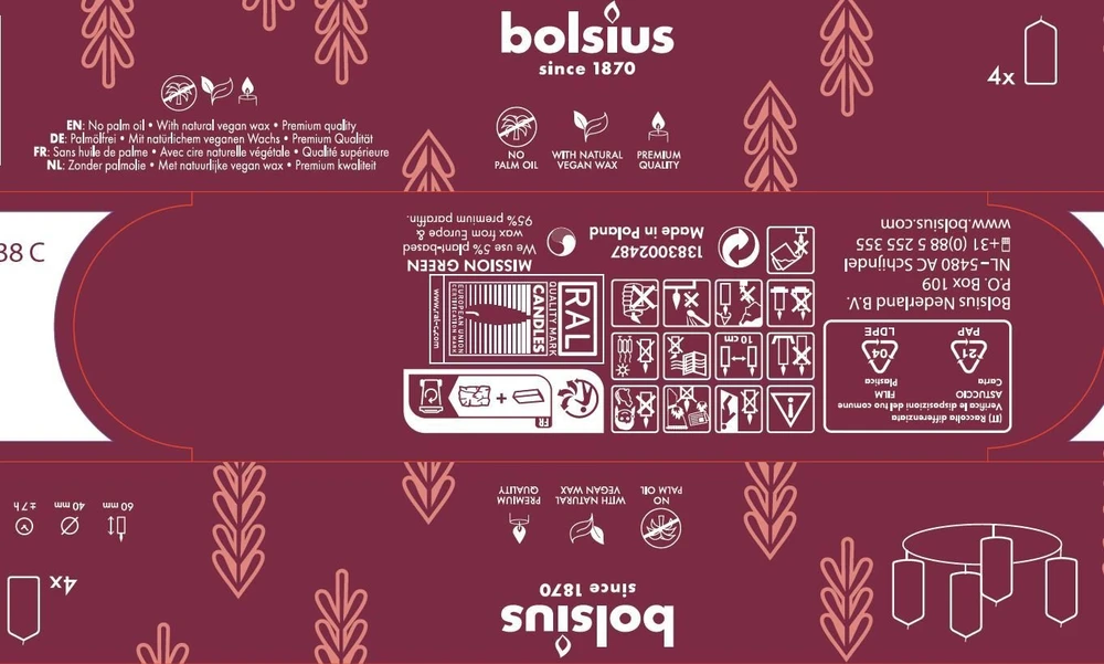Bolsius Cylinder Candles 4pcs 60x40mm Baltas