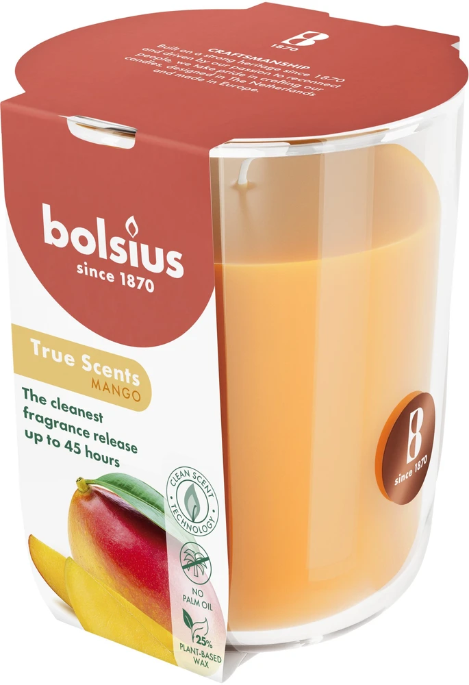 Žvakė, aromatinė Bolsius Happy Mango, 45 h, Oranžinė