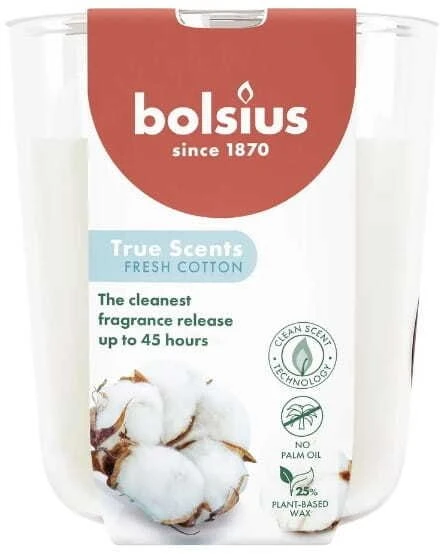 Žvakė, aromatinė Bolsius Crisp Cotton, 45 h, Balta