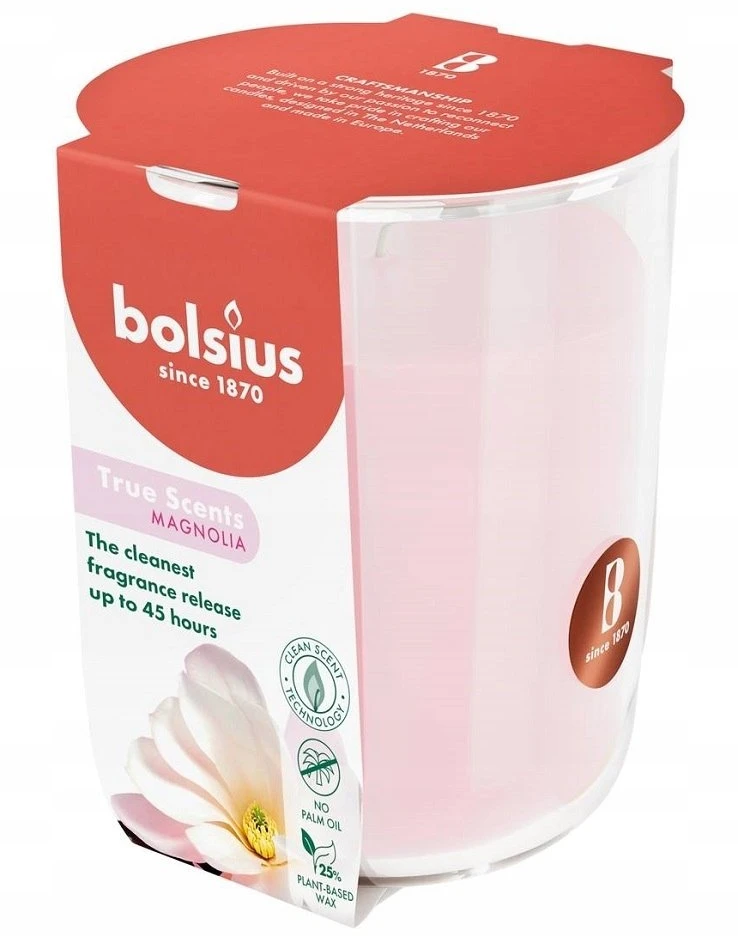 Žvakė, aromatinė Bolsius Blooming Magnolia, 45 h, Rožinė