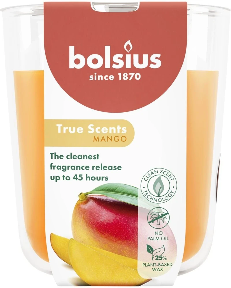 Žvakė, aromatinė Bolsius Happy Mango, 45 h, Oranžinė