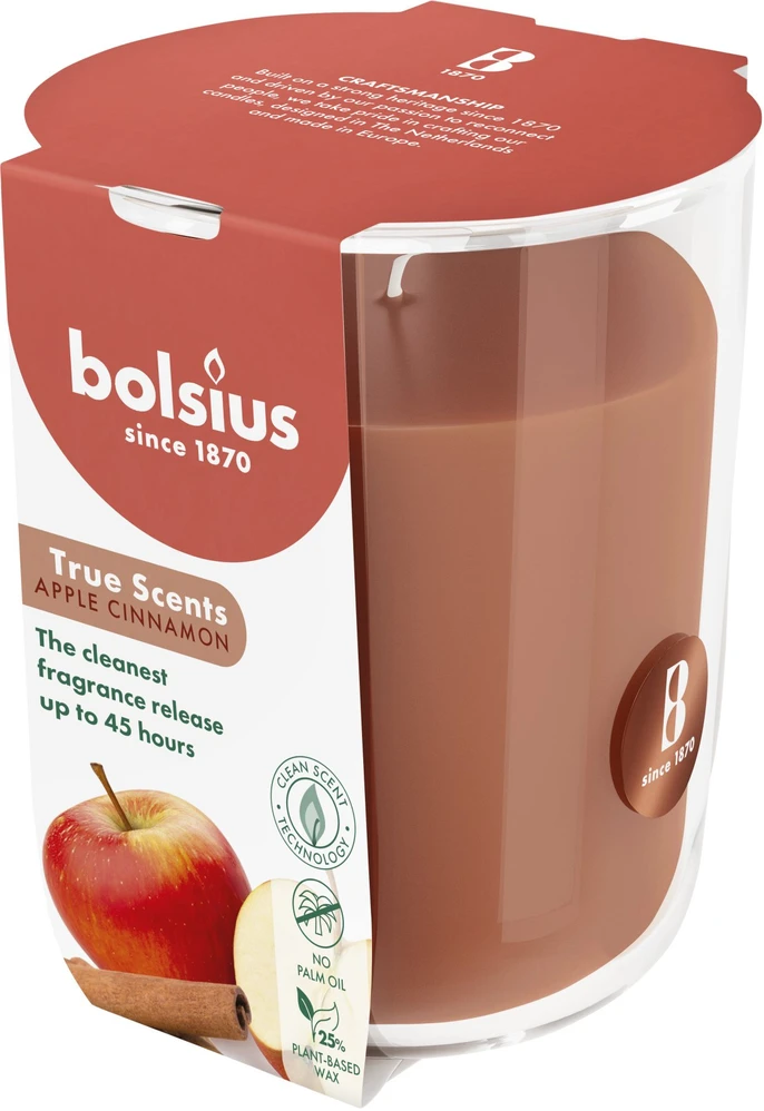 Bolsius „True Scents“ kvapioji žvakė 97 x 85 mm, obuolių ir cinamono skonio