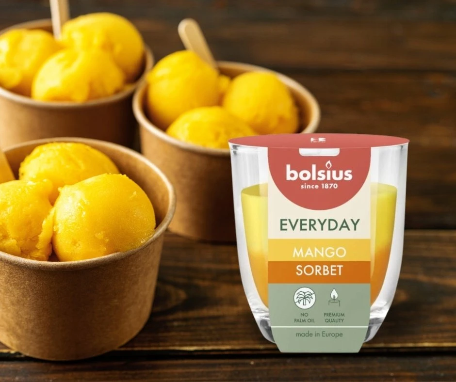Žvakė, aromatinė Bolsius Mango Sorbet, 21 h Geltona/Oranžinė
