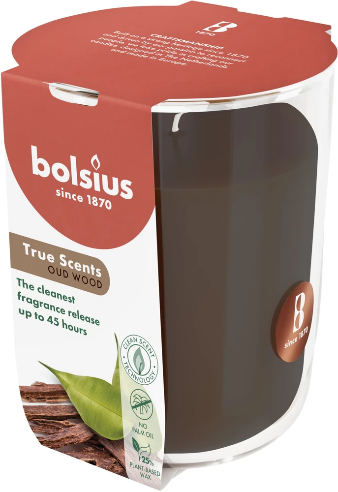 Žvakė, aromatinė Bolsius Calming Oudh, 45 h, Ruda