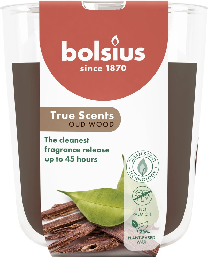 Žvakė, aromatinė Bolsius Calming Oudh, 45 h, Ruda