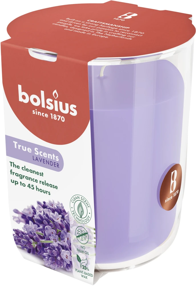 Žvakė, aromatinė Bolsius Relaxing Lavender, 45 h, Violetinė
