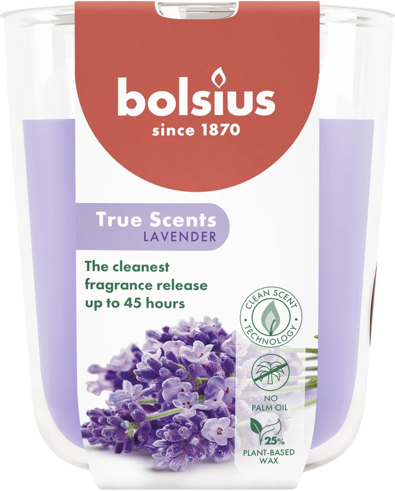 Žvakė, aromatinė Bolsius Relaxing Lavender, 45 h, Violetinė