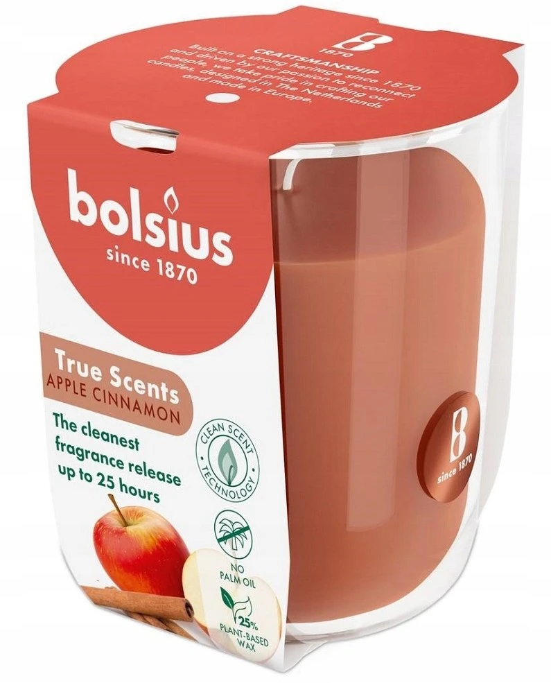 Bolsius „True Scents“ kvapioji žvakė 80x73mm, obuolių ir cinamono skonio