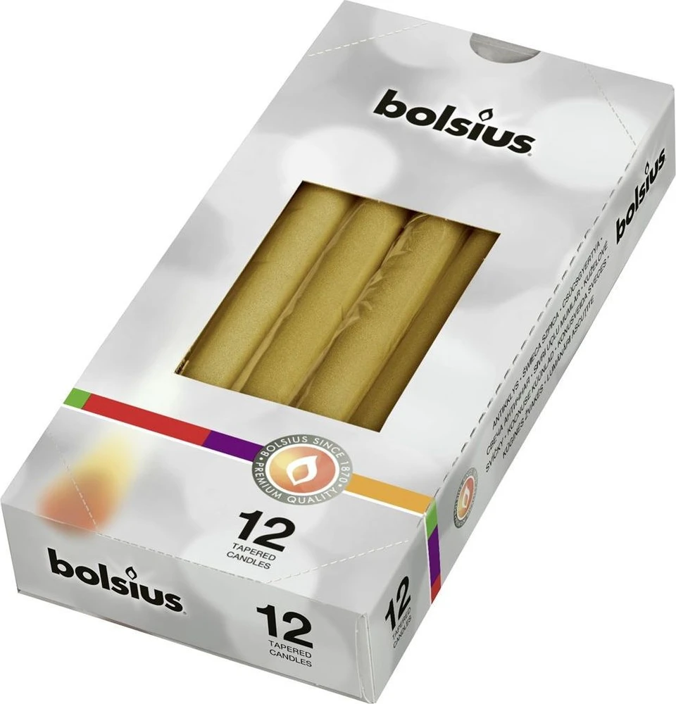 Bolsius Stalo žvakė kūgis smailus BOLSIUS 7,5H 24,5CM 12 vnt. AUKSINĖ
