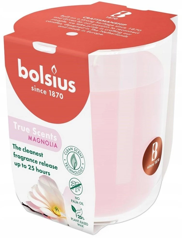 Žvakė, aromatinė Bolsius Blooming Magnolia, 25 h, Rožinė