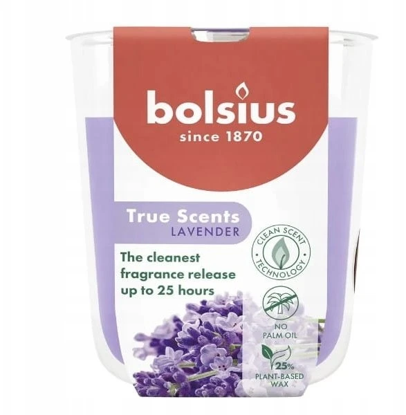 Žvakė, aromatinė Bolsius Relaxing Lavender, 25 h, Violetinė