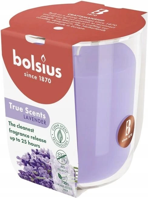Žvakė, aromatinė Bolsius Relaxing Lavender, 25 h, Violetinė