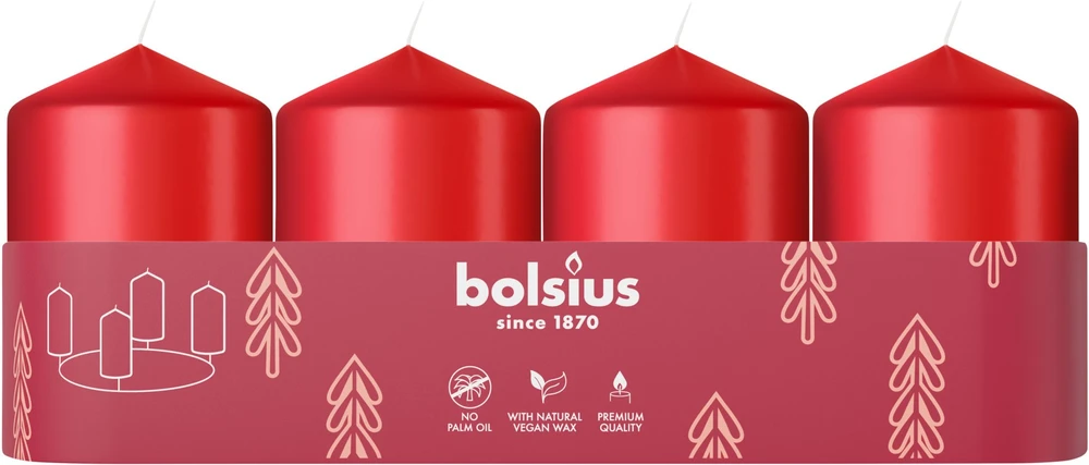 Bolsius Cylinder Candles 4pcs 60x40mm Raudona