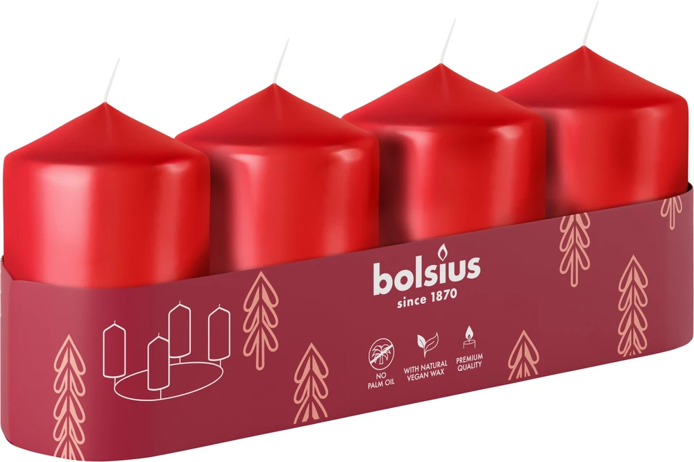 Bolsius Cylinder Candles 4pcs 60x40mm Raudona