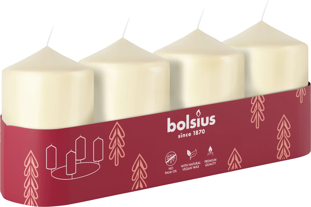 Bolsius Cylinder Candles 4pcs 60x40mm Kreminis