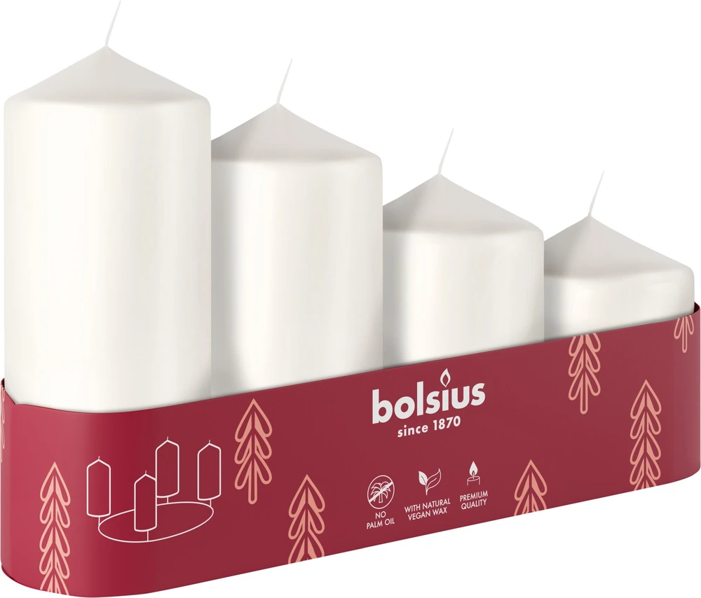 Bolsius Advent Christmas Candles 4pcs 60x48mm Baltas