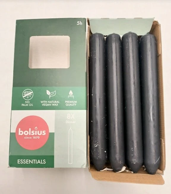 Bolsius Table candles in a box of 8 pcs. 170/20mm pilka