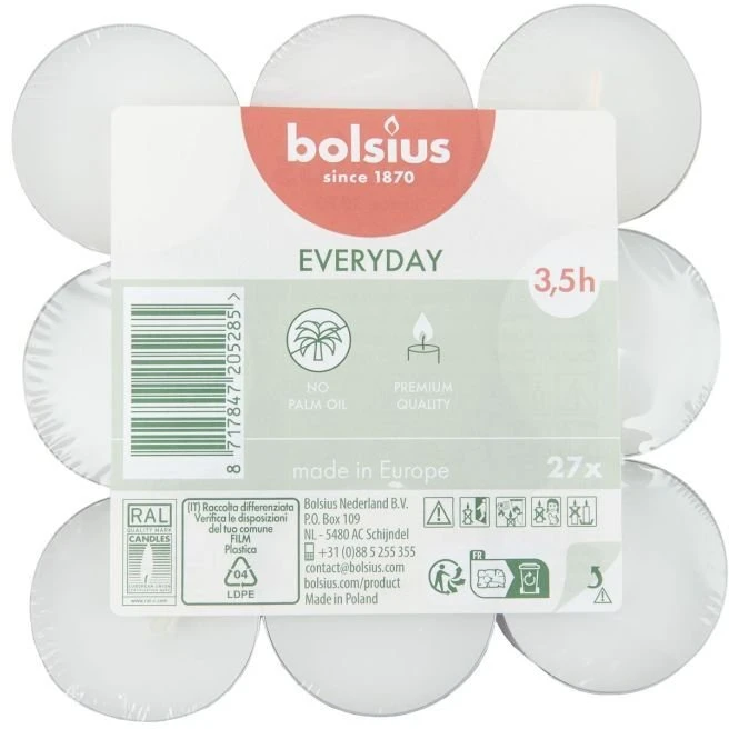 Bolsius arbatinės žvakės Baltas 27 vnt.