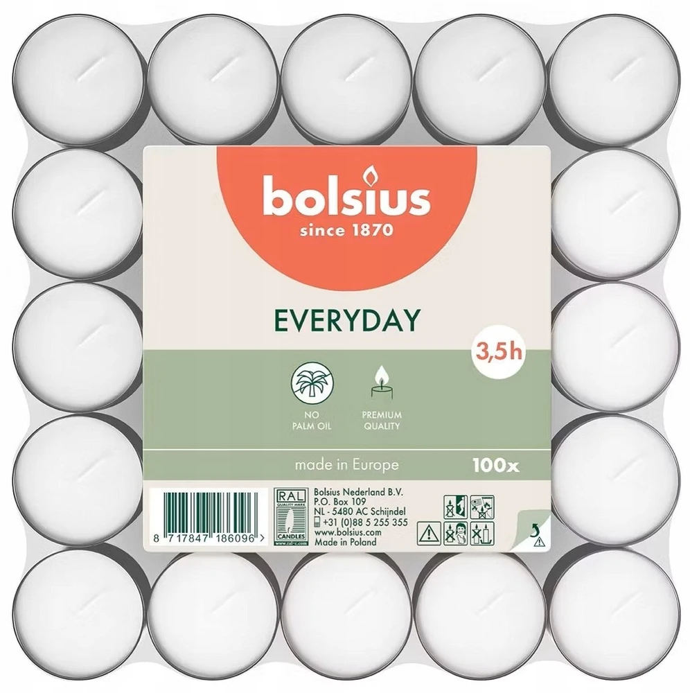 Bolsius arbatinės žvakės 100 vnt. baltas