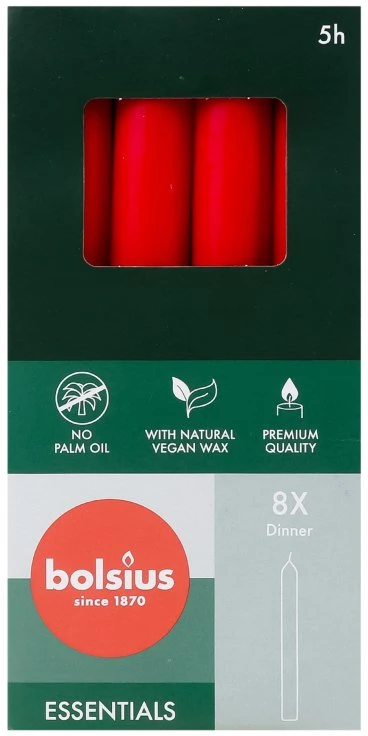 Bolsius Table candles 8 pieces in a box 170/20mm red