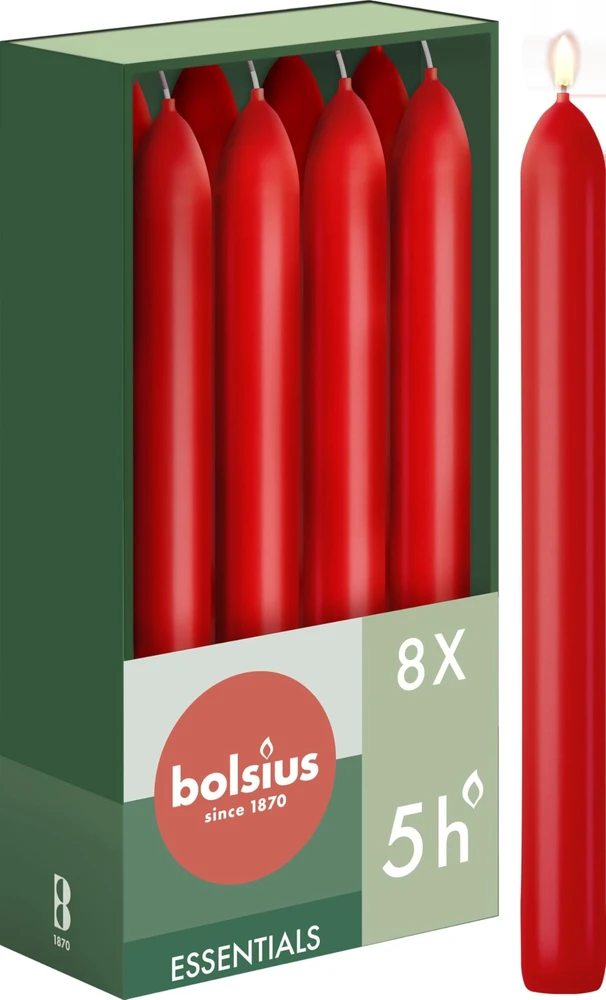 Bolsius Table candles 8 pieces in a box 170/20mm red
