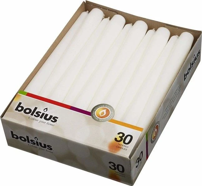 Bolsius stalo žvakės Professional 30 vnt. dėžutėje 250/24mm baltas