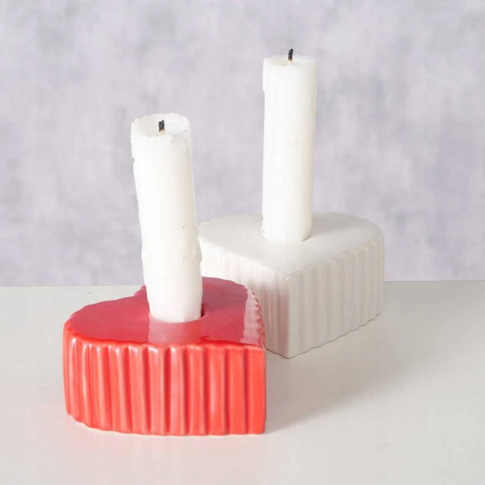 Boltze keraminis žvakių laikiklis ilgai širdies formos žvakei ANIMA, 4 x 9 cm