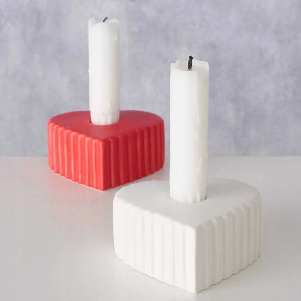 Boltze keraminis žvakių laikiklis ilgai širdies formos žvakei ANIMA, 4 x 9 cm