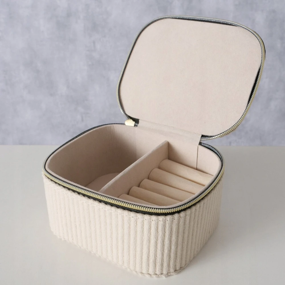 Boltze papuošalų dėžutė, aptraukta velvetu CAJA, 12 x 10 x 6 cm, spalvos: kreminė