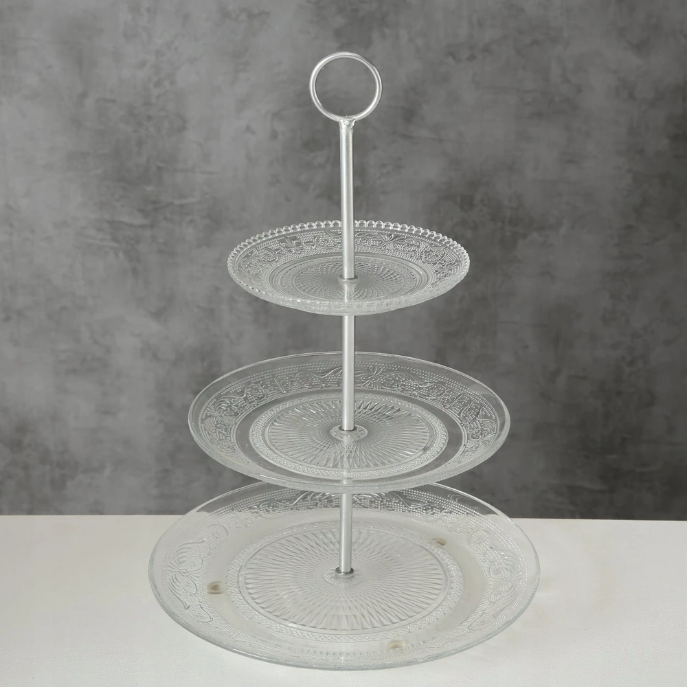 Boltze stiklinė lėkštė su trimis pakopomis, reljefas, 35 cm