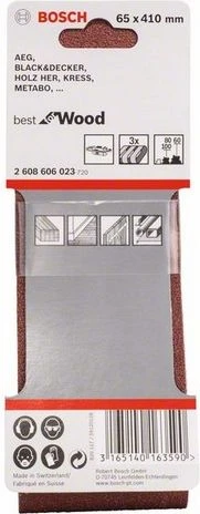 Bosch šlifavimo juosta 65 x 410 mm P60/80/100 3 vnt. (2608606023)