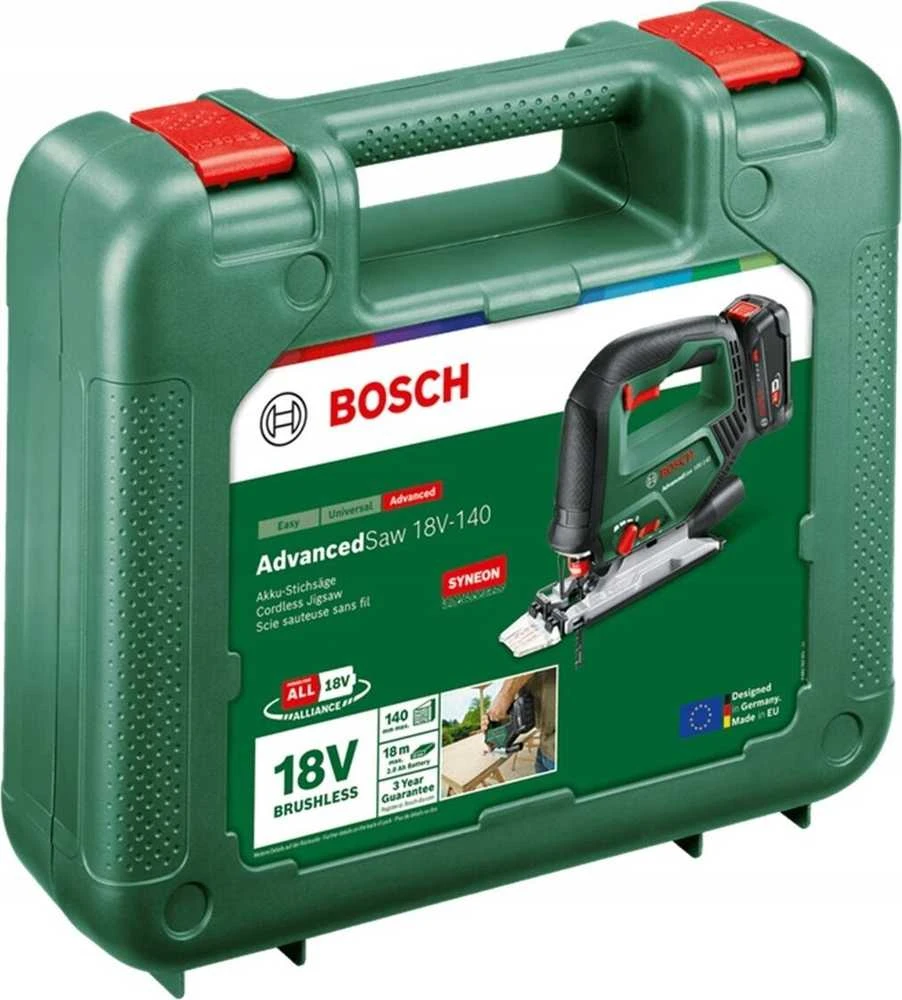 Akumuliatorinis siaurapjūklis Bosch Advanced Saw 18V-140; 18 V (be akumuliatoriaus ir pakrovėjo) + lagaminas
