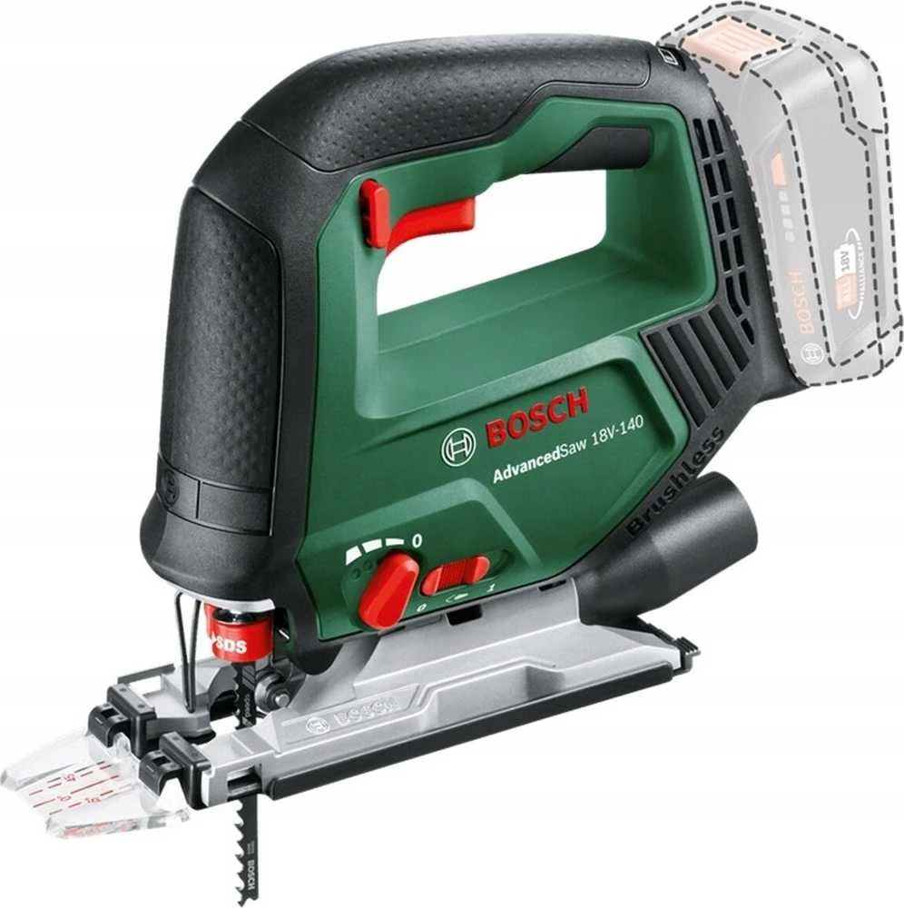 Akumuliatorinis siaurapjūklis Bosch Advanced Saw 18V-140; 18 V (be akumuliatoriaus ir pakrovėjo) + lagaminas