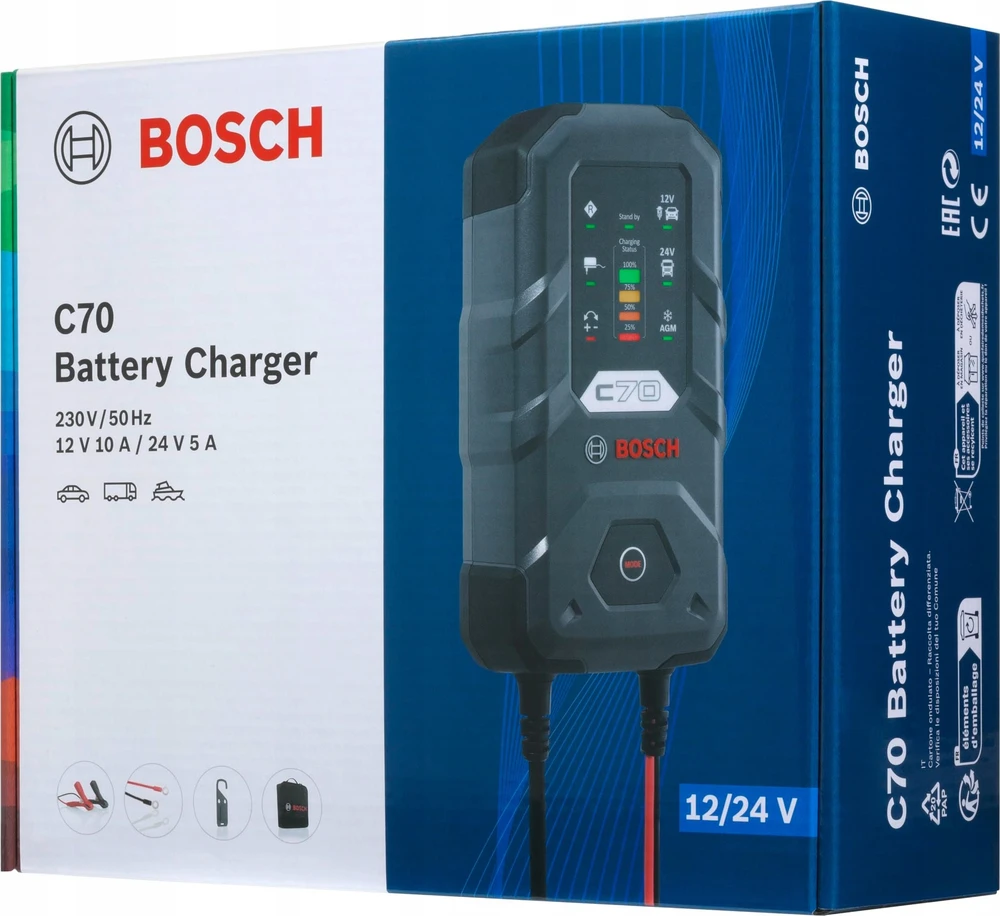 Akumuliatoriaus įkroviklis BOSCH C70, 12–24 V, 10 A