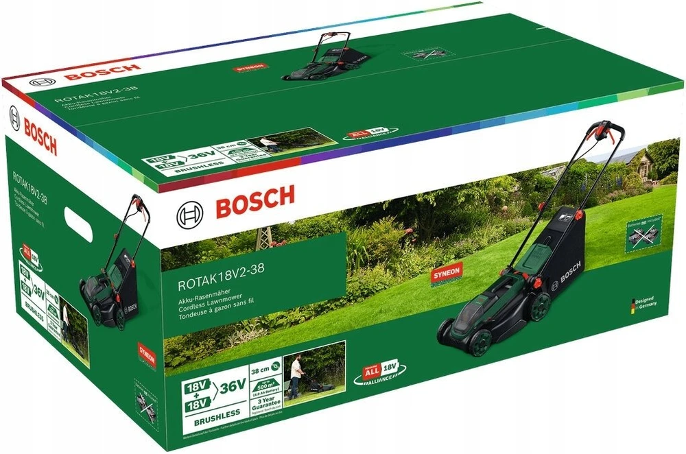 Akumuliatorinė vejapjovė Bosch Rotak 18V2-38; 2x18 V; 38 cm (be akumuliatoriaus ir pakrovėjo)