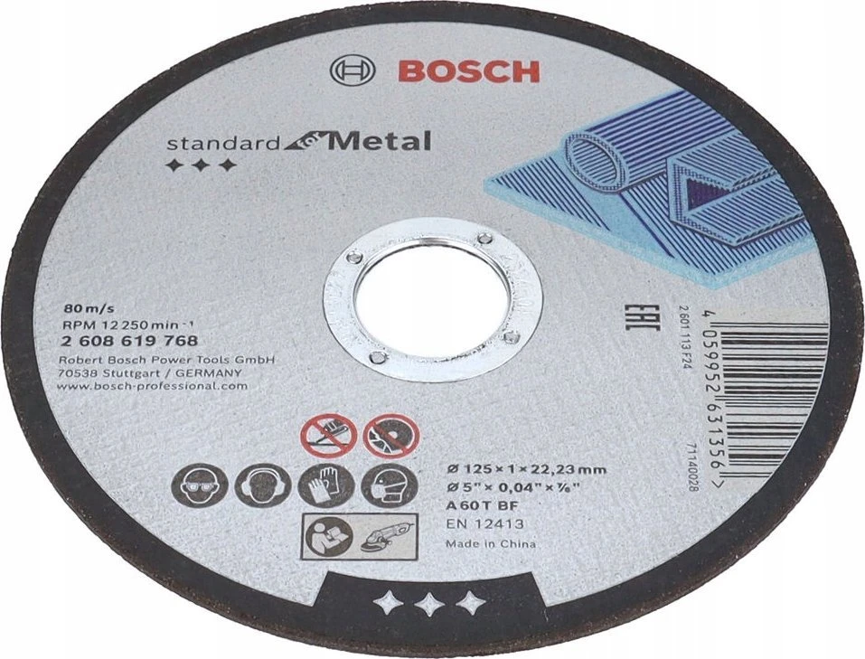 BOSCH METALINIS DISKAS 125 mm x 1,0 mm x 22 mm STANDARTINIS METALUI /100 vnt. KIBIRŲ
