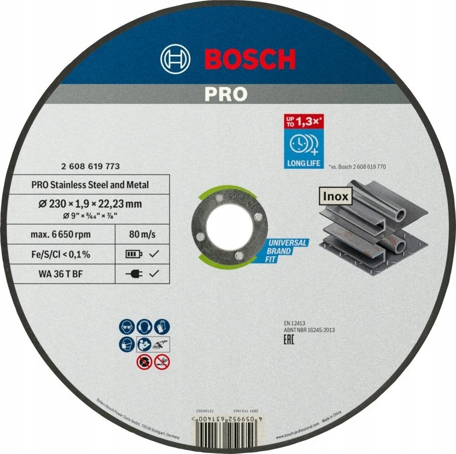 BOSCH TARCZA MET.230mm x 1,9mm x 22mm STANDARD FOR INOX